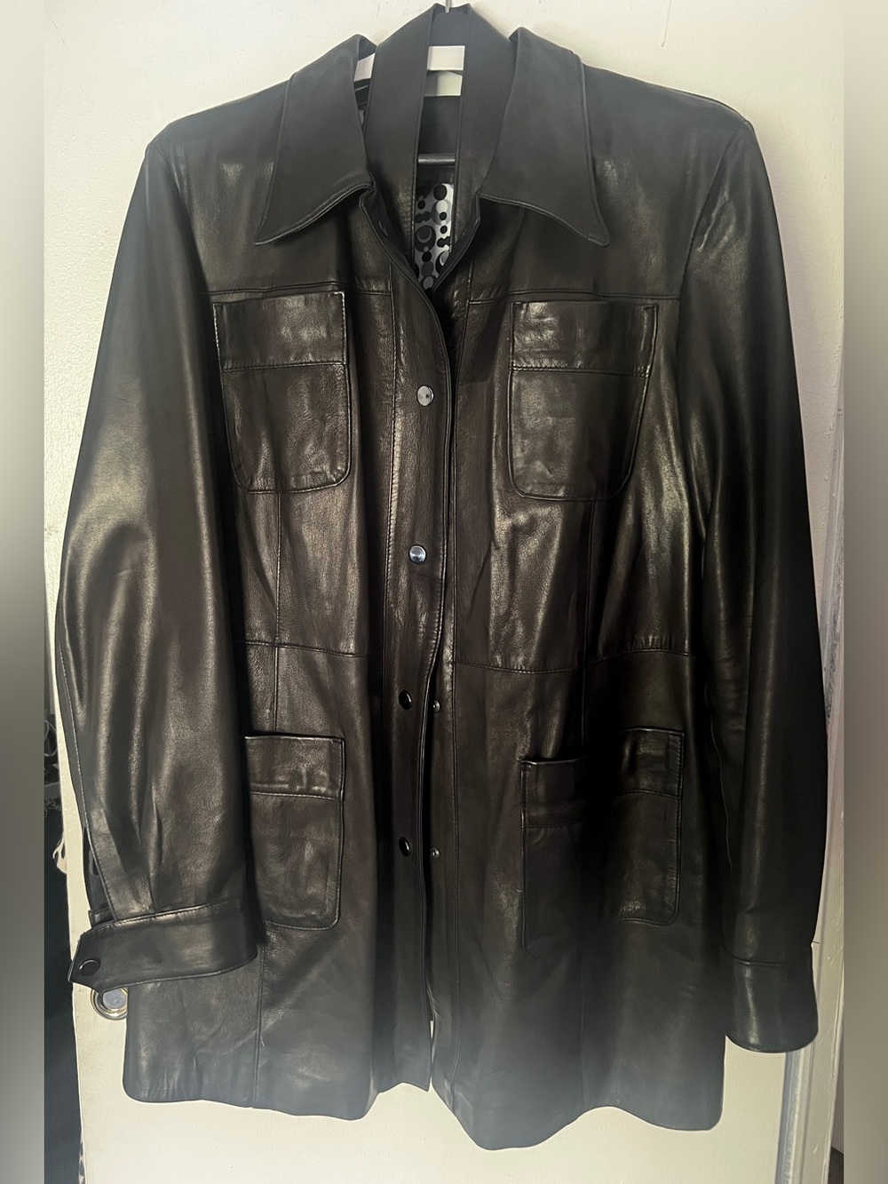VIP Black Premium Leather Button-Front Jacket Made in Italy.